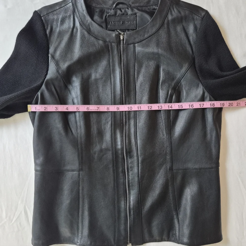 ​Jaclyn Smith Genuine Black Leather & Knit Mixed Media Zip Jacket - XL - Picture 4 of 8